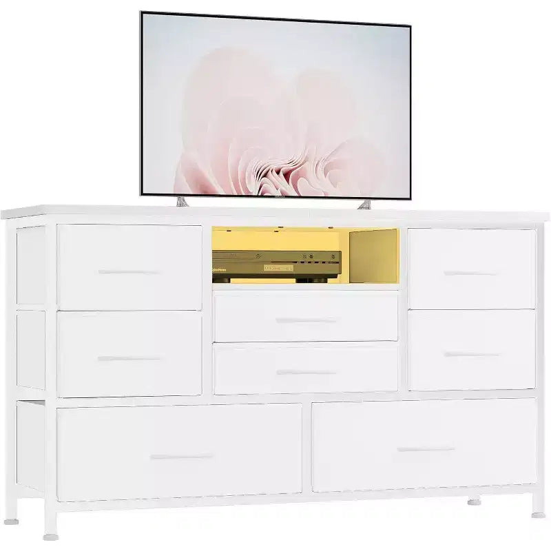 Meuble TV 8 tiroirs avec prise intégrée – Meuble TV pour téléviseurs jusqu'à 55 po
