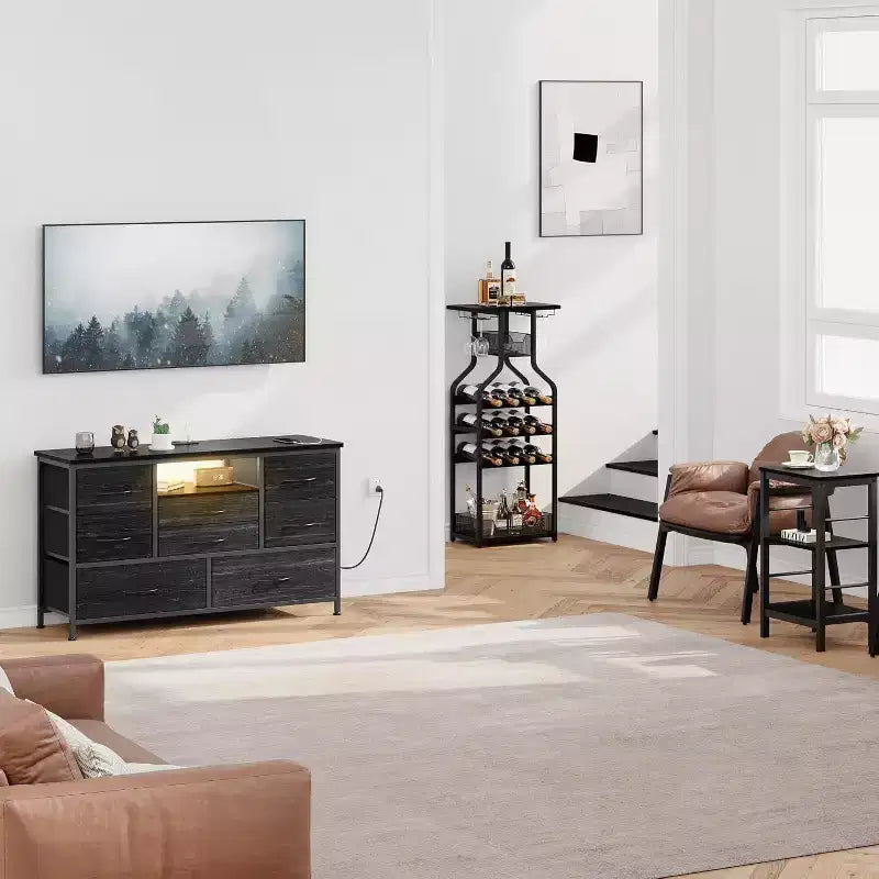 Meuble TV 8 tiroirs avec prise intégrée – Meuble TV pour téléviseurs jusqu'à 55 po