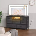 Acekool 8 Drawer TV Cabinet with Socket, TV Console Table Dresser for 50 Inch TV, Adjustable Feet, Storage Organizer