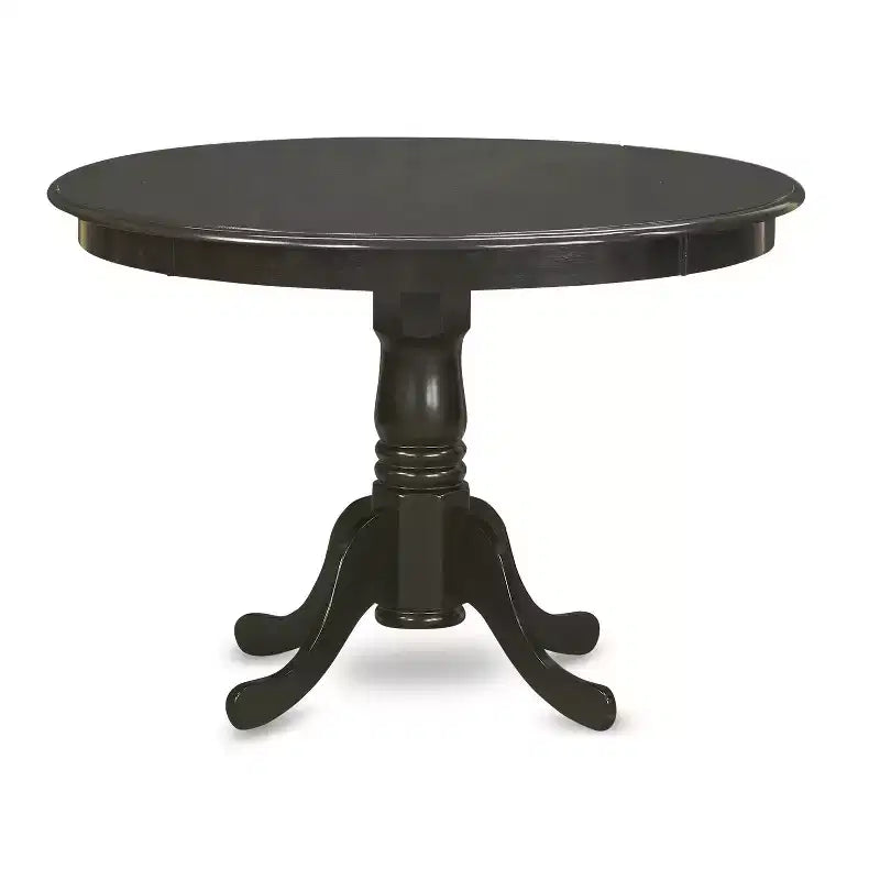 Ensemble de salle à manger rond 5 pièces – Table à pied central 107 cm et 4 chaises à dossier ajouré, Cappuccino