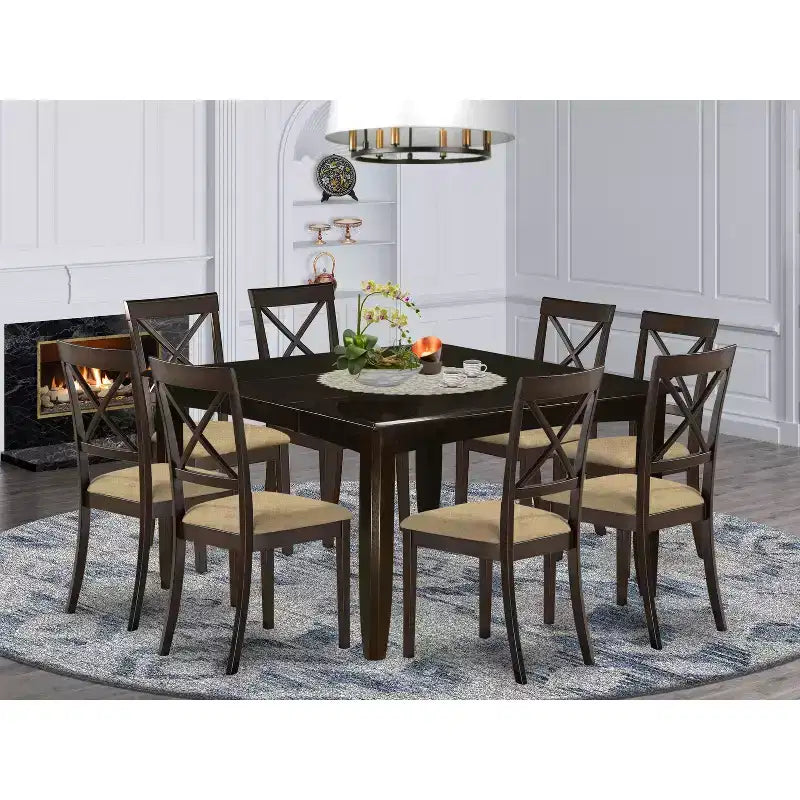 HomeStock Belmont Dining Room Set-Dining Table With Leaf And Kitchen Chairs, Cappuccino