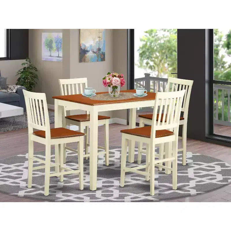 HomeStock Belmont Counter Height Set - Dining Table And Counter Height Dining Chair, White