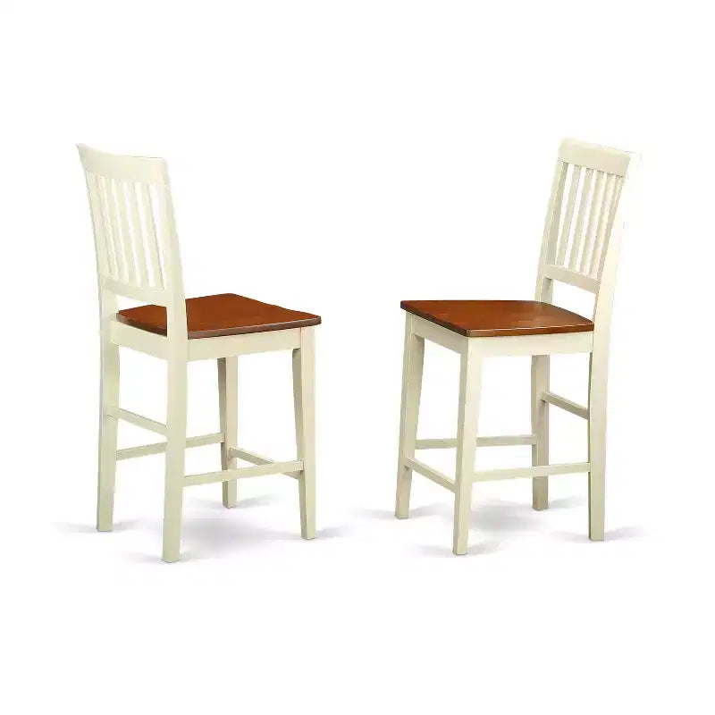 Ensemble de salle à manger 5 pièces à hauteur de comptoir – Table rectangulaire et 4 chaises, blanc, en bois d'hévéa massif