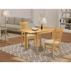 HomeStock Belmont 3Pc Dining Room Table Set Includes a Wood Table and 2 Dinette Chairs withLinen Fabic Seat and Slat Back, Oak Finish