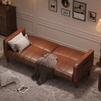 Canapé-lit futon convertible 75 po – Similicuir, Moderne Mid-Century, Brun, 4 places