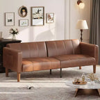 Canapé-lit futon convertible 75 po – Similicuir, Moderne Mid-Century, Brun, 4 places