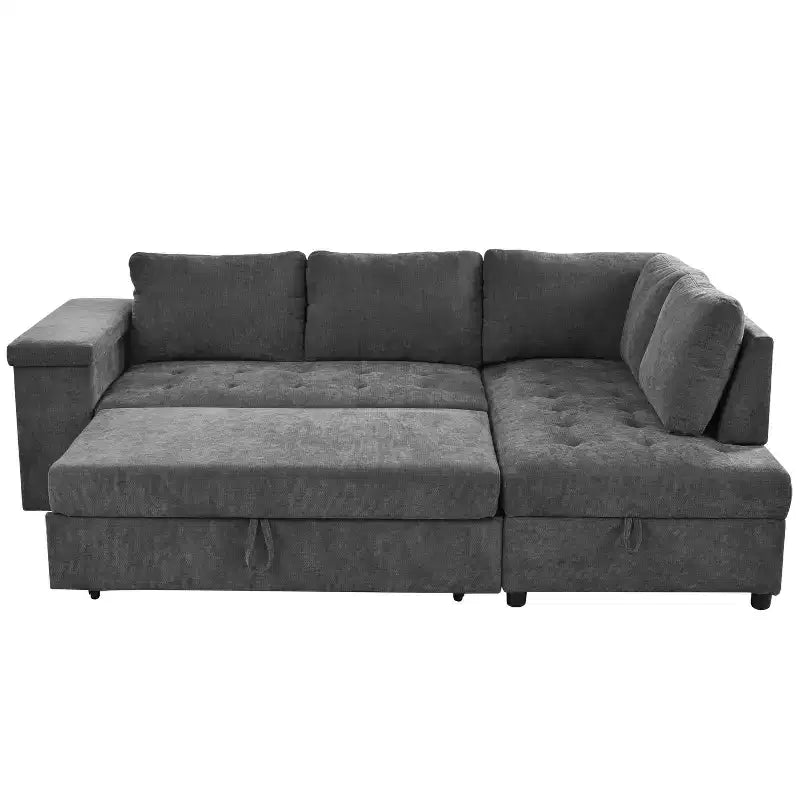 Canapé d'angle en L de 232 cm avec lit gigogne et rangement intégré – 4 places, coton