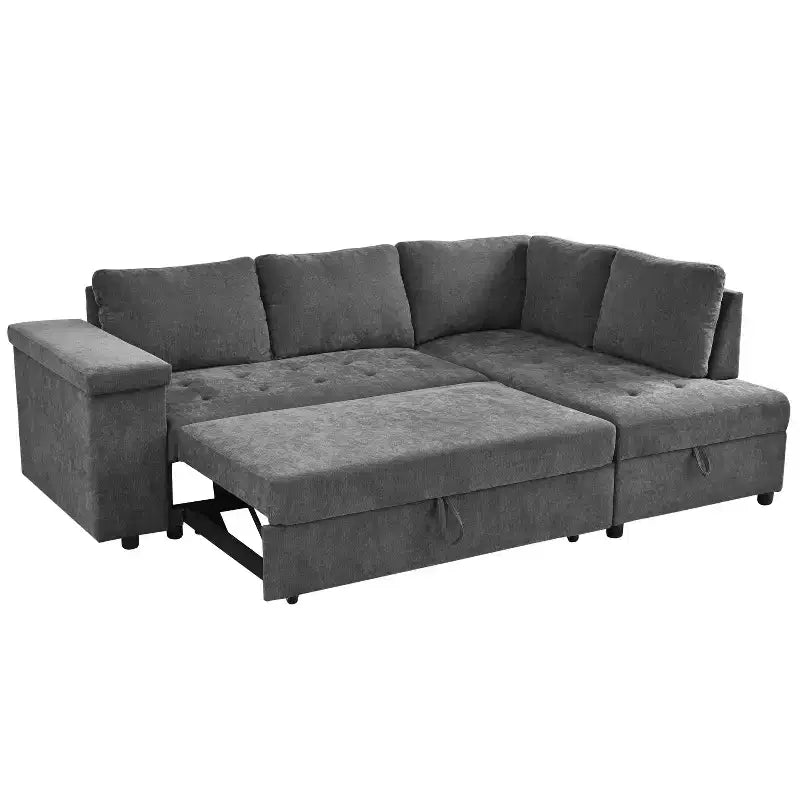 Canapé d'angle en L de 232 cm avec lit gigogne et rangement intégré – 4 places, coton