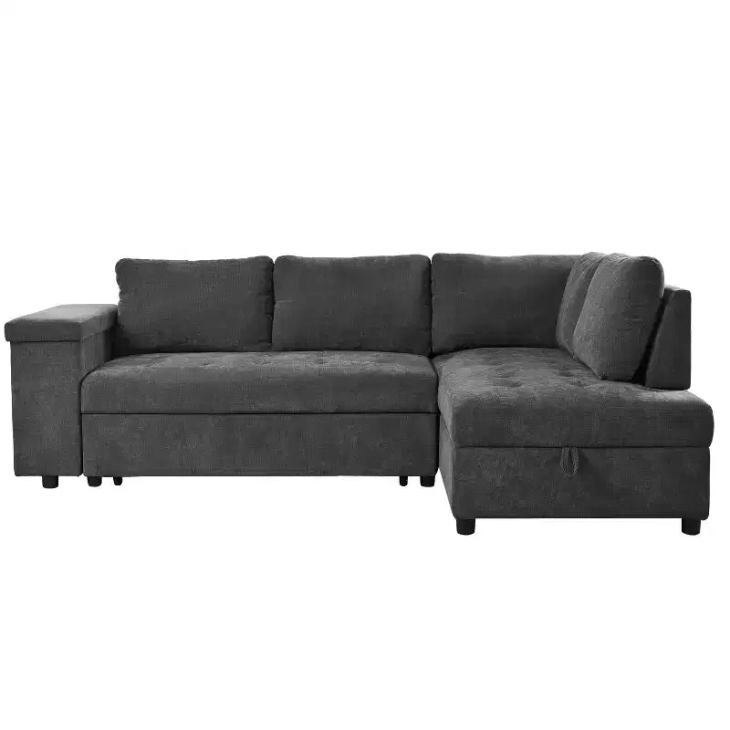 Canapé d'angle en L de 232 cm avec lit gigogne et rangement intégré – 4 places, coton