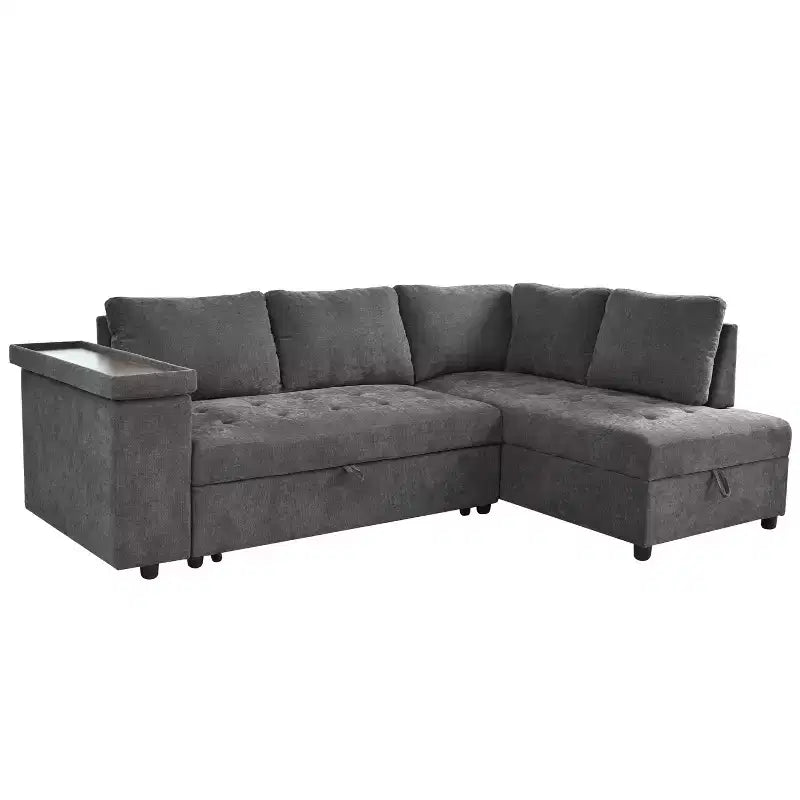 Canapé d'angle en L de 232 cm avec lit gigogne et rangement intégré – 4 places, coton