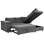 Canapé d'angle en L de 232 cm avec lit gigogne et rangement intégré – 4 places, coton