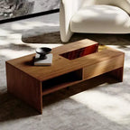 Table basse rectangulaire de 130 cm avec lumières LED et 2 compartiments de rangement – Noyer, 227 kg