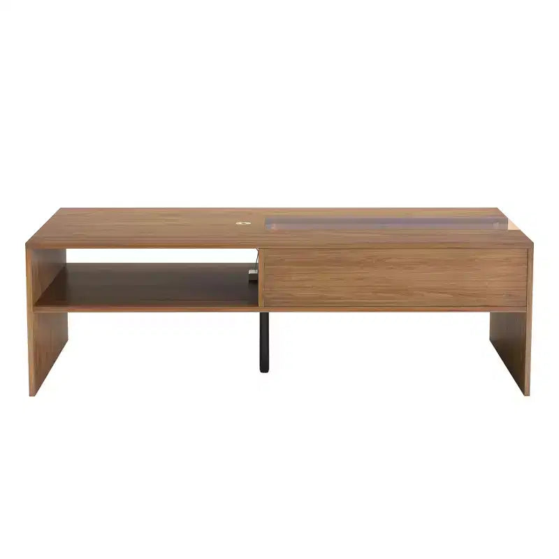 Table basse rectangulaire de 130 cm avec lumières LED et 2 compartiments de rangement – Noyer, 227 kg