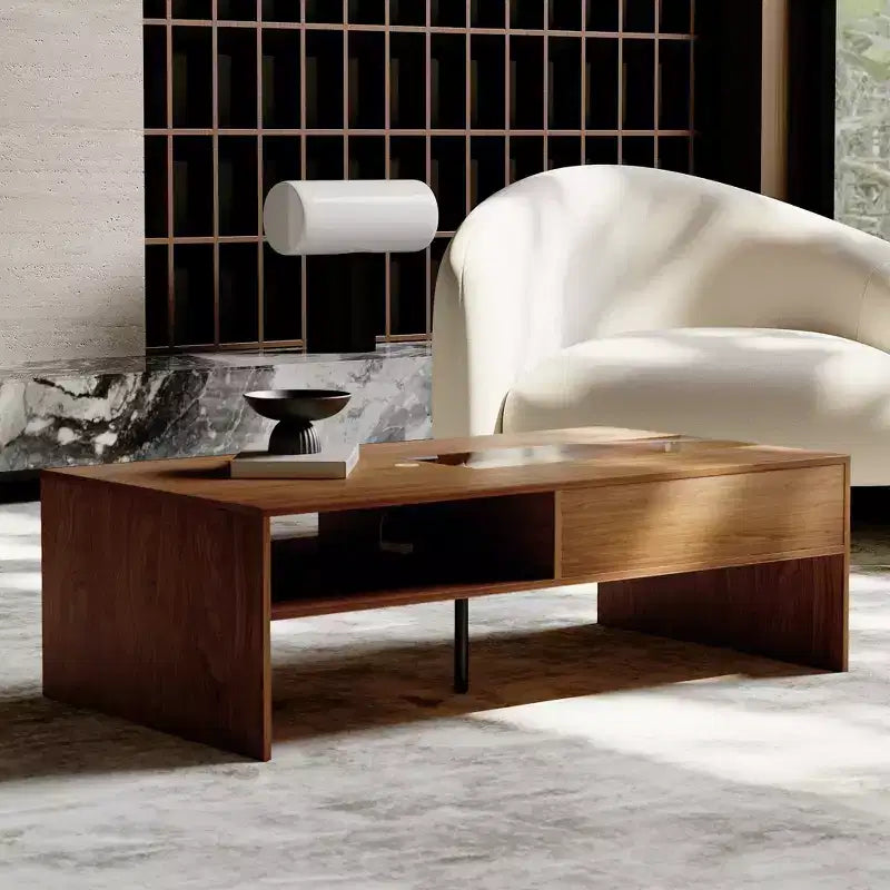 Luck Live Mid-Century Modern 51.1 Rectangular Coffee Table with LED Ambient Lights and Two Dust-Proof Storage Compartments Walnut Color