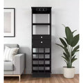 Meuble de bar noir de 160 cm avec 2 tiroirs, casier à vin et porte-verres – Aucun assemblage requis