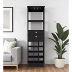 Meuble de bar noir de 160 cm avec 2 tiroirs, casier à vin et porte-verres – Aucun assemblage requis