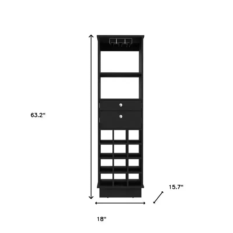 Meuble de bar noir de 160 cm avec 2 tiroirs, casier à vin et porte-verres – Aucun assemblage requis