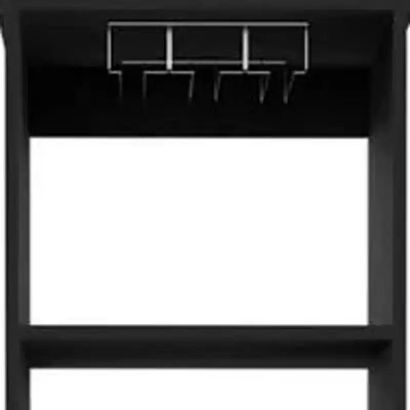 Meuble de bar noir de 160 cm avec 2 tiroirs, casier à vin et porte-verres – Aucun assemblage requis