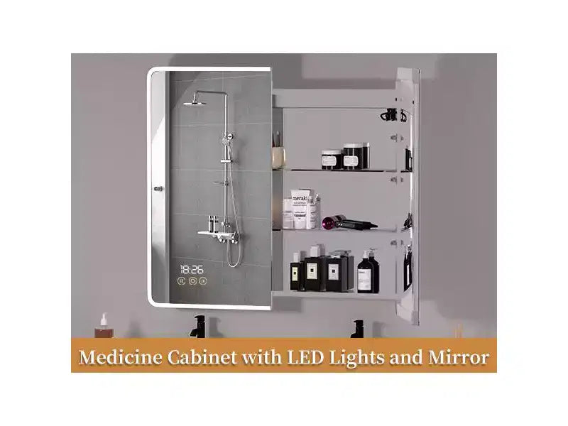 36x36 Medicine Cabinet with LED Mirror, Surface/Recessed Mount, Defogger, Memory, 3-Color Lighting, USB & Outlet, Dimmer, Storage,R