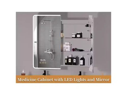 36x36 Medicine Cabinet with LED Mirror, Surface/Recessed Mount, Defogger, Memory, 3-Color Lighting, USB & Outlet, Dimmer, Storage,R