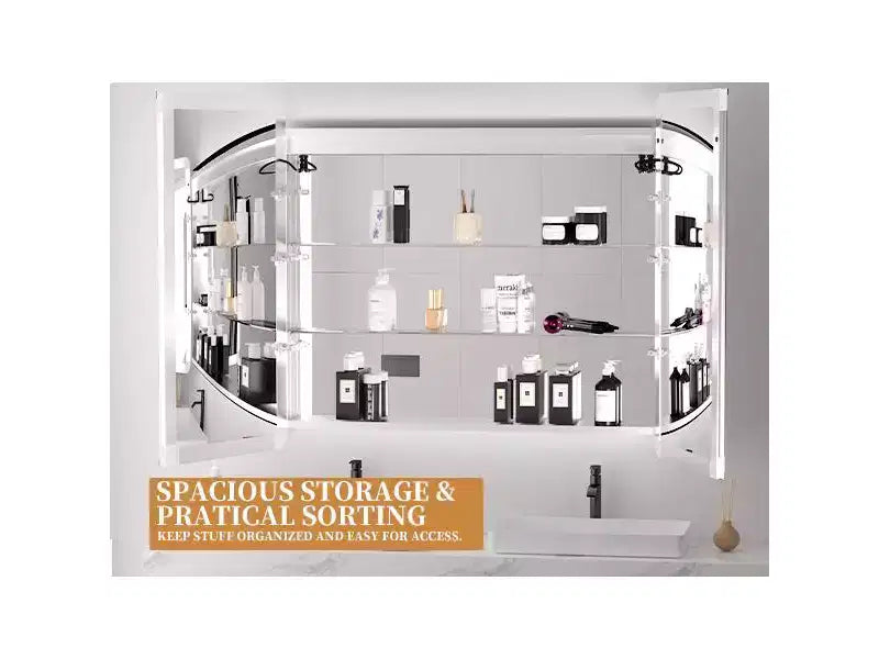 Armoire à pharmacie à LED 36x36 – Montage en saillie/encastré, Désembuage, Éclairage 3 couleurs, USB et prise de courant