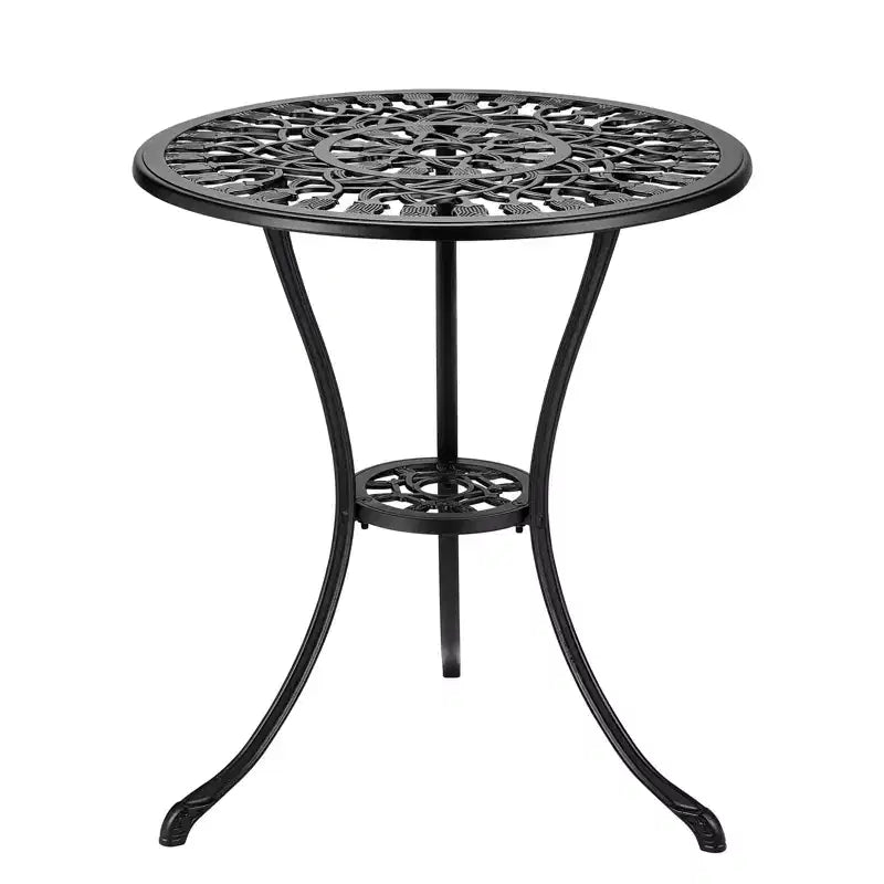 Bistro Table 23.6'' Round Black - Antique Tulip Design Cast Aluminum with 2.36'' Umbrella Hole, Weather-Resistant for Porch Balcony Poolside