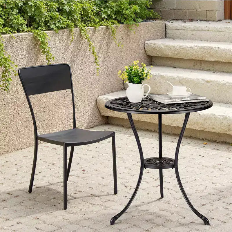 Table de bistrot ronde d'extérieur 23,6" – Aluminium coulé, motif tulipe antique, noire