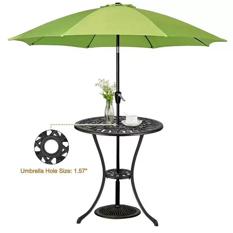 Table de bistrot ronde d'extérieur 23,6" – Aluminium coulé, motif tulipe antique, noire