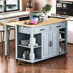 Îlot de cuisine roulant de 119 cm avec table extensible, rangement et prise de courant intégrée