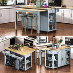 Îlot de cuisine roulant de 119 cm avec table extensible, rangement et prise de courant intégrée