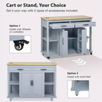 Îlot de cuisine roulant de 119 cm avec table extensible, rangement et prise de courant intégrée
