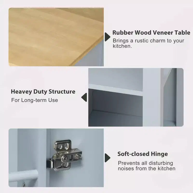 Îlot de cuisine roulant de 119 cm avec table extensible, rangement et prise de courant intégrée