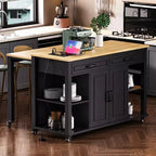 Îlot de cuisine roulant de 119 cm avec table extensible, rangement et prise de courant intégrée