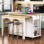 Îlot de cuisine roulant de 119 cm avec table extensible, rangement et prise de courant intégrée