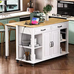Îlot de cuisine roulant de 119 cm avec table extensible, rangement et prise de courant intégrée