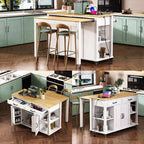 Îlot de cuisine roulant de 119 cm avec table extensible, rangement et prise de courant intégrée