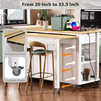 Îlot de cuisine roulant de 119 cm avec table extensible, rangement et prise de courant intégrée
