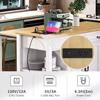 Îlot de cuisine roulant de 119 cm avec table extensible, rangement et prise de courant intégrée