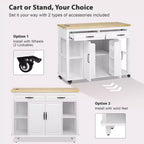 Îlot de cuisine roulant de 119 cm avec table extensible, rangement et prise de courant intégrée