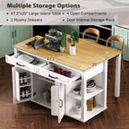Îlot de cuisine roulant de 119 cm avec table extensible, rangement et prise de courant intégrée