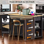 Îlot de cuisine roulant de 119 cm avec table extensible, rangement et prise de courant intégrée