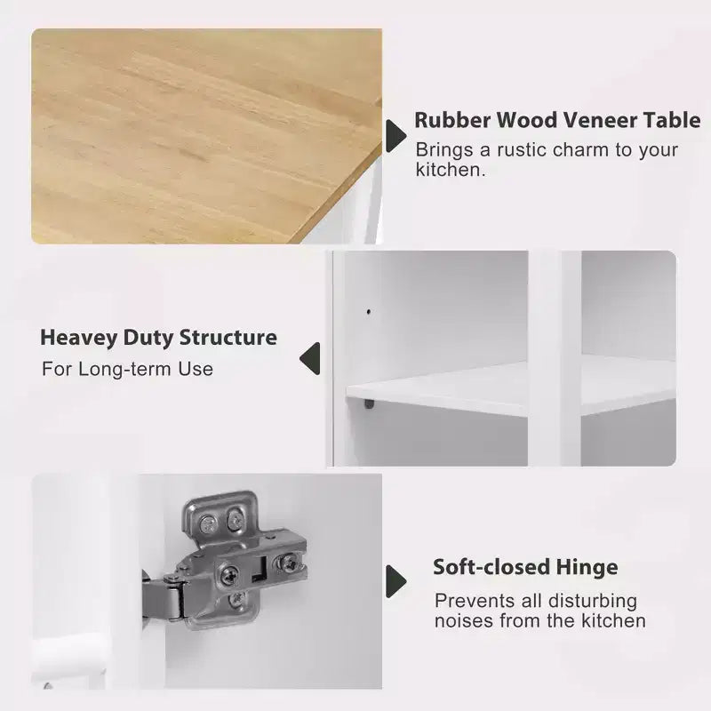 Îlot de cuisine roulant de 119 cm avec table extensible, rangement et prise de courant intégrée