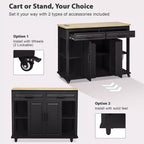 Îlot de cuisine roulant de 119 cm avec table extensible, rangement et prise de courant intégrée
