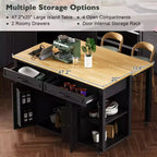 Îlot de cuisine roulant de 119 cm avec table extensible, rangement et prise de courant intégrée