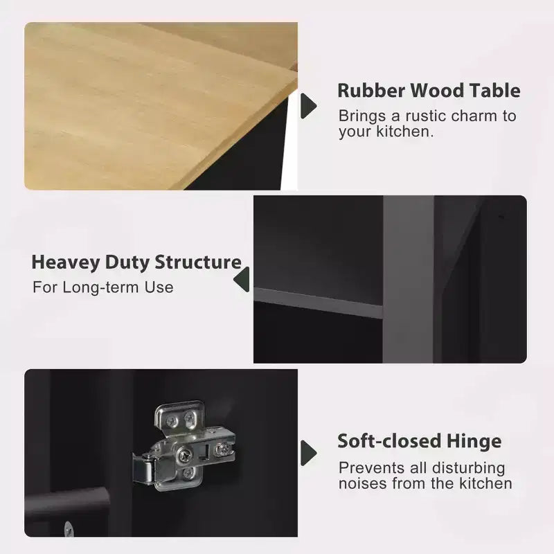Îlot de cuisine roulant de 119 cm avec table extensible, rangement et prise de courant intégrée