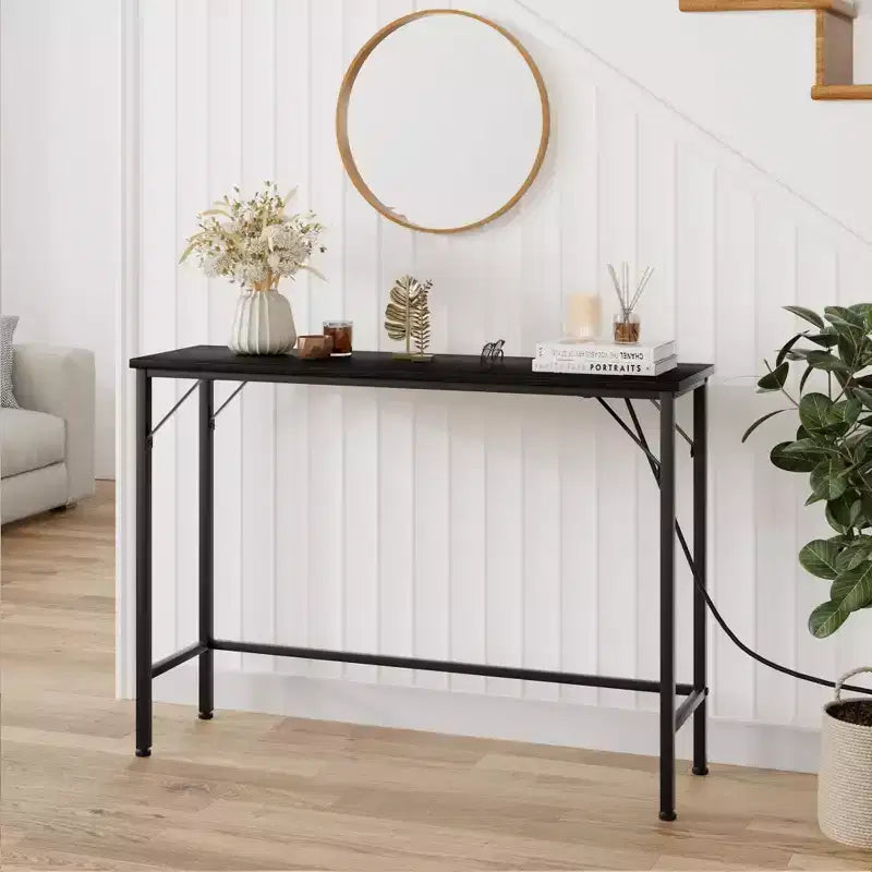 Table console étroite de 99 cm – Cadre industriel en métal, plateau en MDF, entrée ou couloir