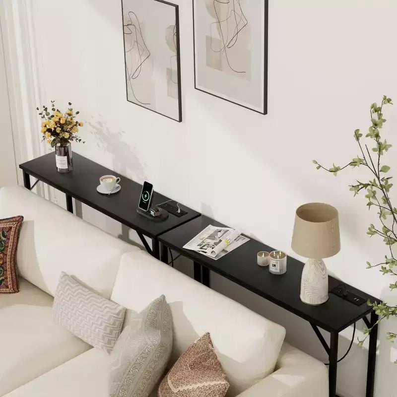 Table console étroite de 99 cm – Cadre industriel en métal, plateau en MDF, entrée ou couloir