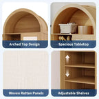 Meuble à chaussures en rotin arqué de 80 cm – 5 niveaux, 2 portes et étagère ouverte, rangement d'entrée bohème