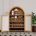 Meuble à chaussures en rotin arqué de 80 cm – 5 niveaux, 2 portes et étagère ouverte, rangement d'entrée bohème