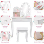 Coiffeuse de princesse pour enfants avec miroir et tabouret – Table de maquillage pour jeu d'imitation, 4-9 ans